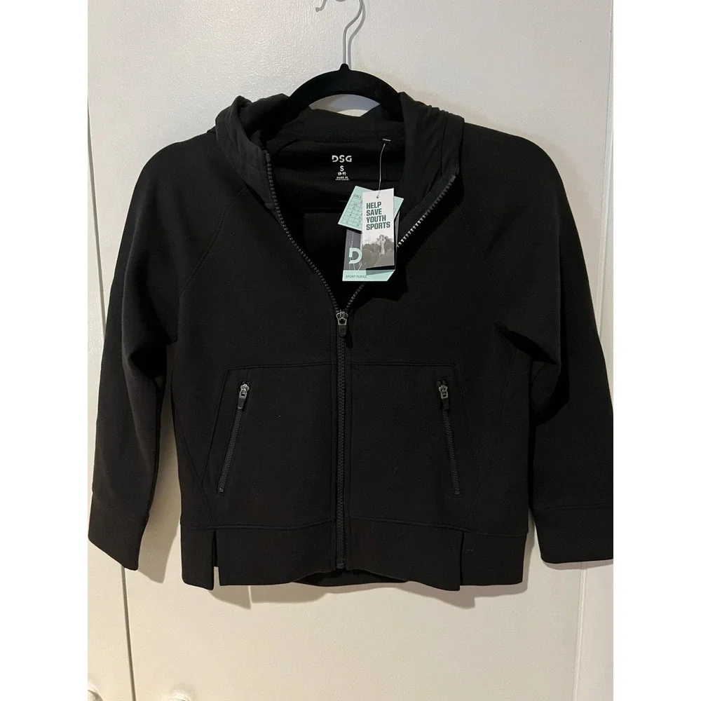 NWT DSG Girls Sport Fleece Top Hoodie Black Sweatshirt Size‎ Small Soft Full Zip